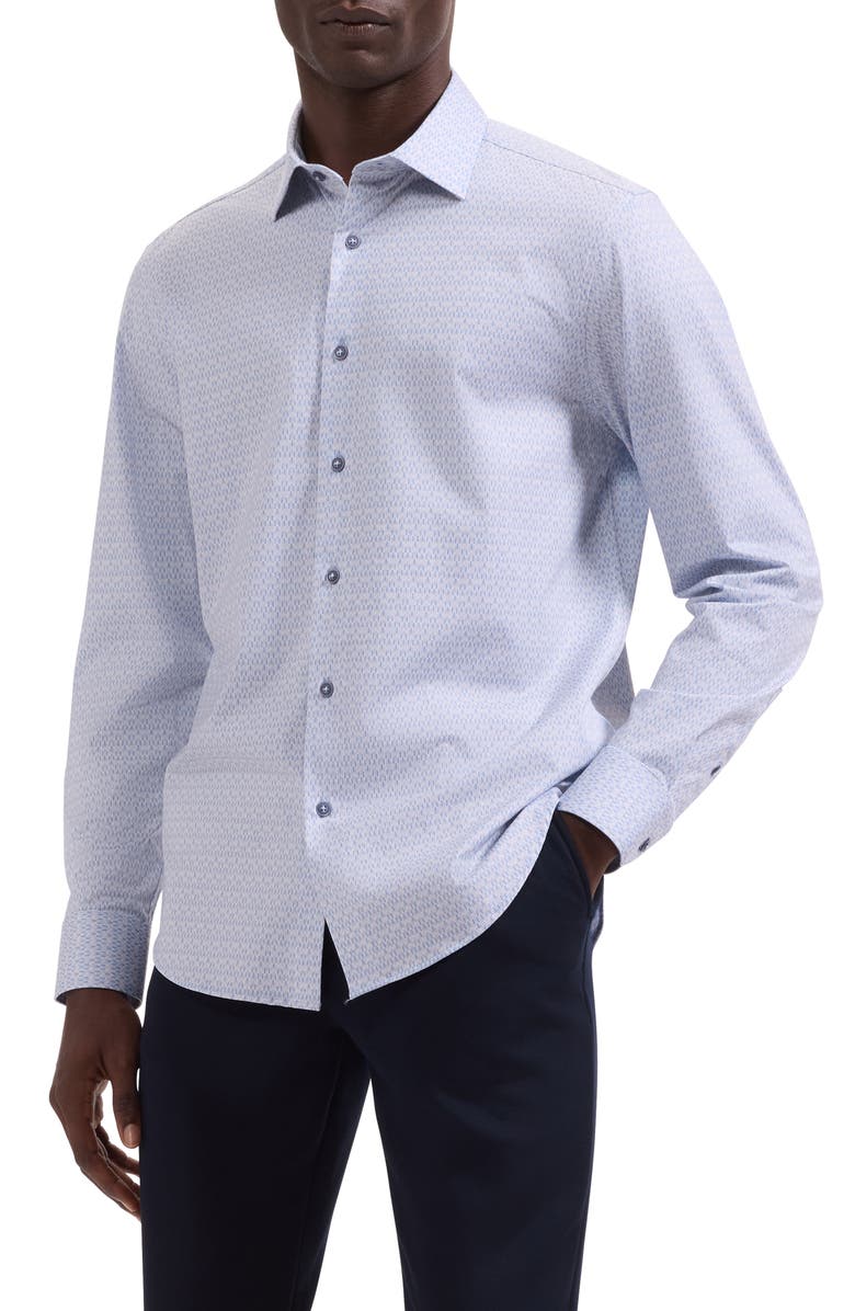 Bugatchi Jimmy OoohCotton<sup>®</sup> Dash Print Button-Up Shirt, Main, color, Air Blue