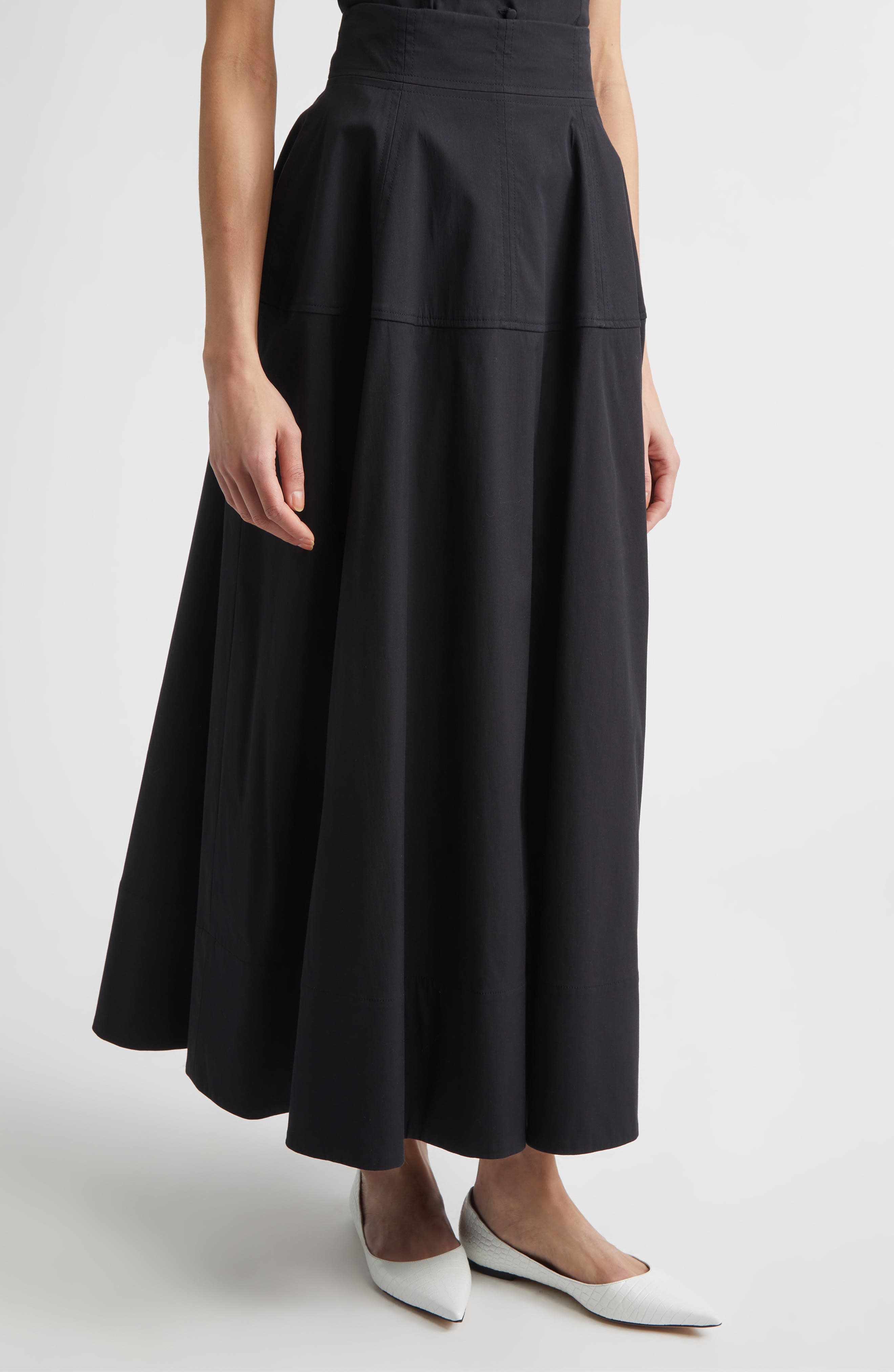 Cotton Blend Stretch Poplin Skirt