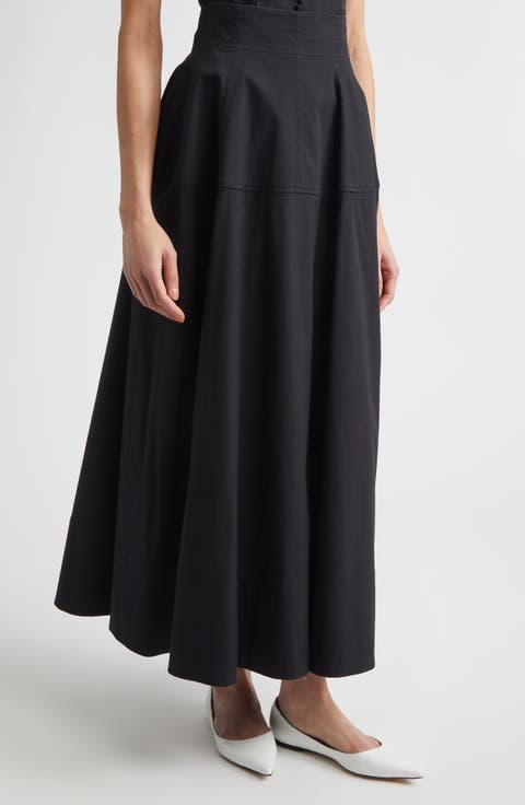 Cotton Blend Stretch Poplin Skirt