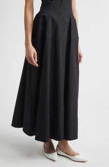 Cotton Blend Stretch Poplin Skirt