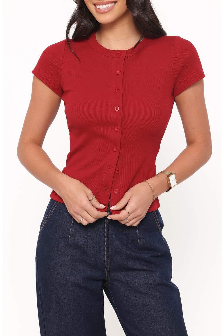 Tylarah Short Sleeve Rib Cardigan, Main, color, RED