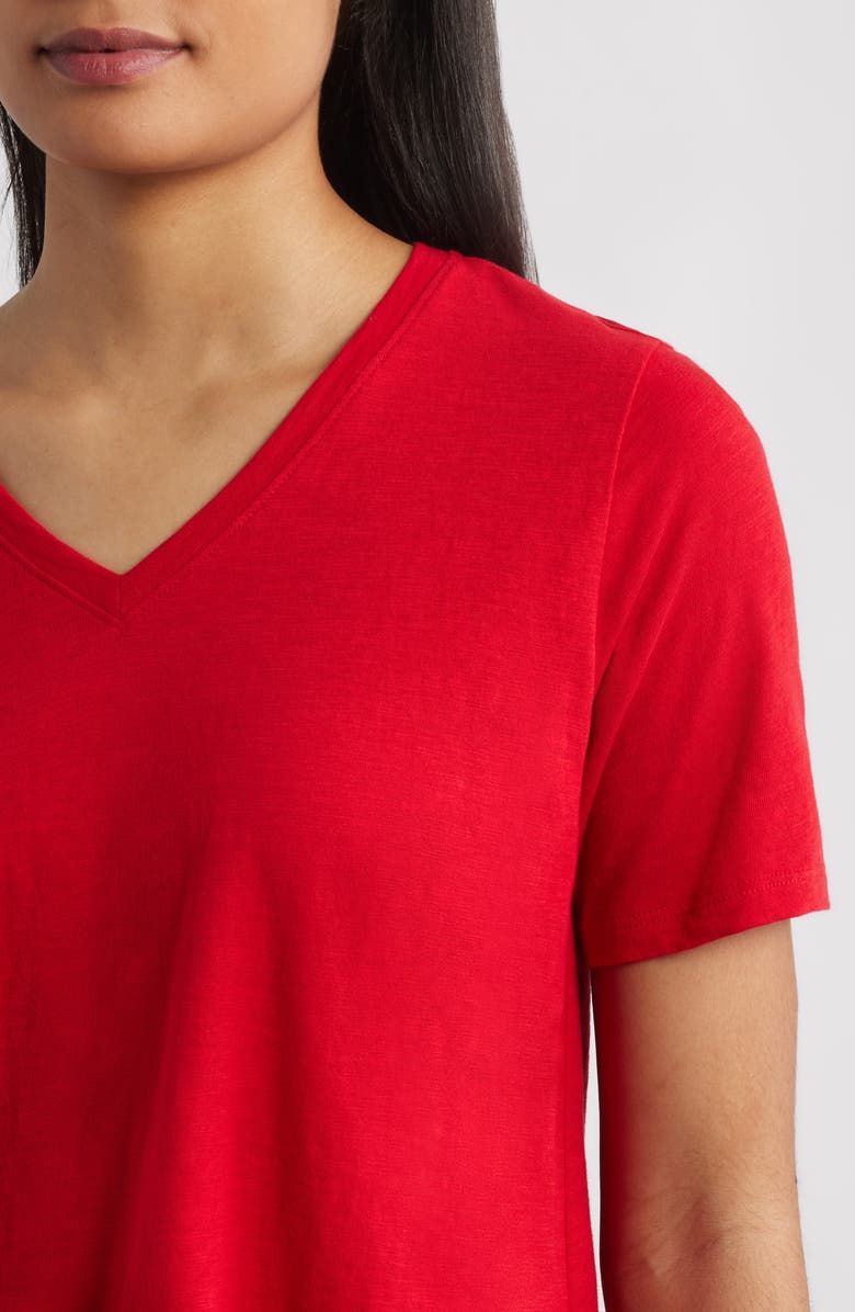 Eileen Fisher Easy V-Neck Organic Cotton T-Shirt, Alternate, color, Crimson