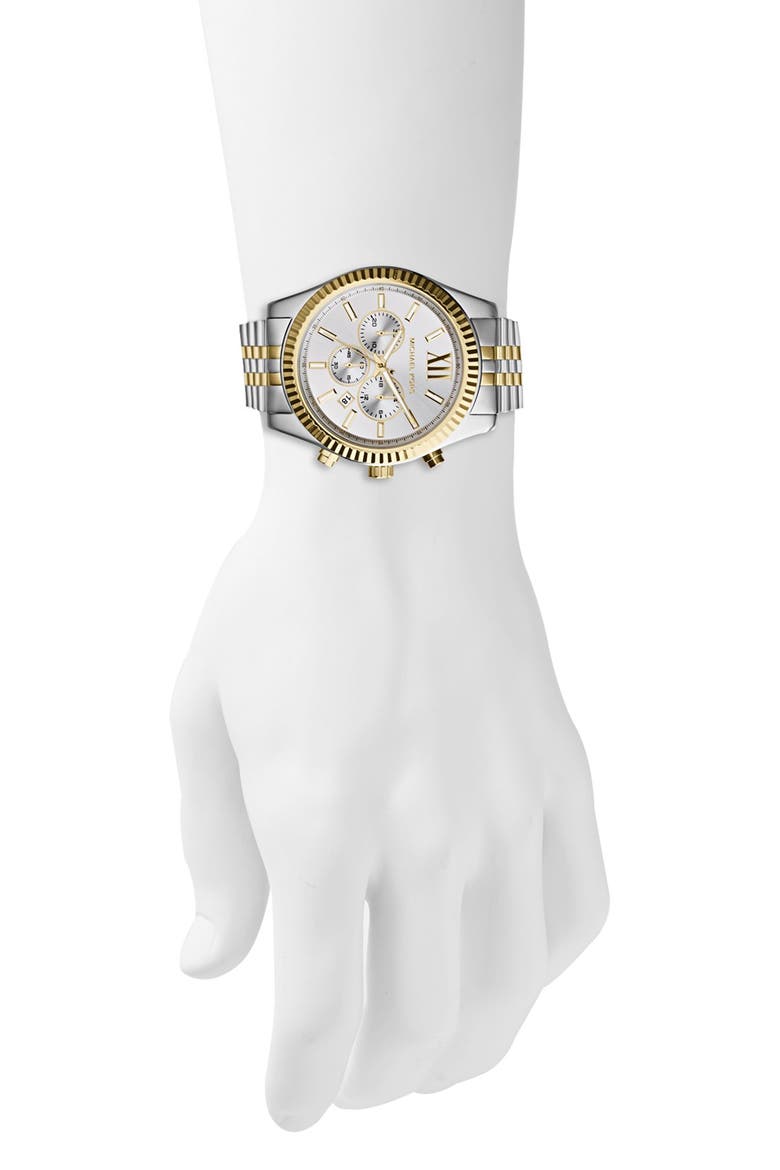 Large Lexington Chronograph Bracelet Watch, 45mm, Alternate, color, SILVER/ GOLD