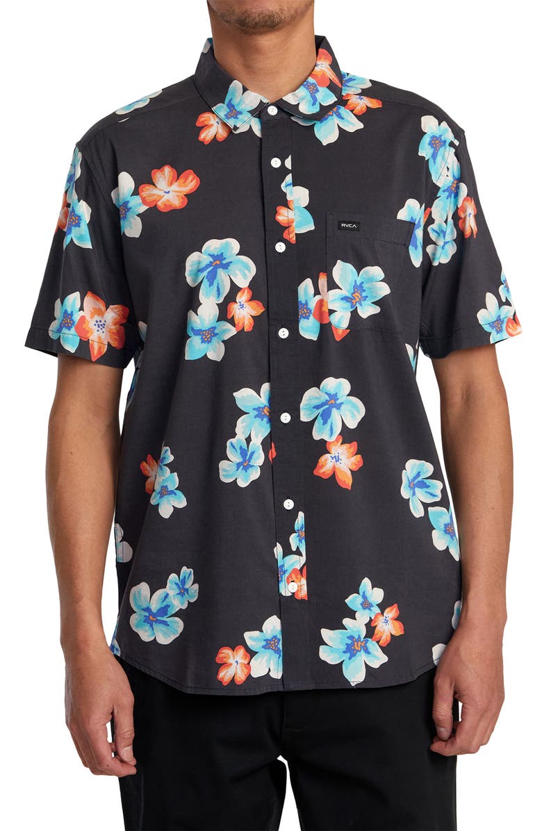 RVCA Anytime Short Sleeve Button-Up Shirt, Main, color,