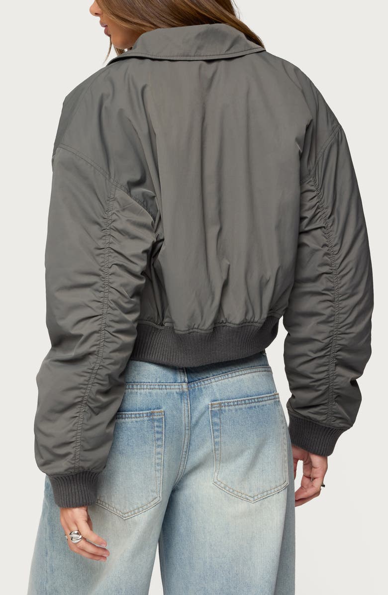EDIKTED Dolan Oversize Ruched Sleeve Bomber, Alternate, color,