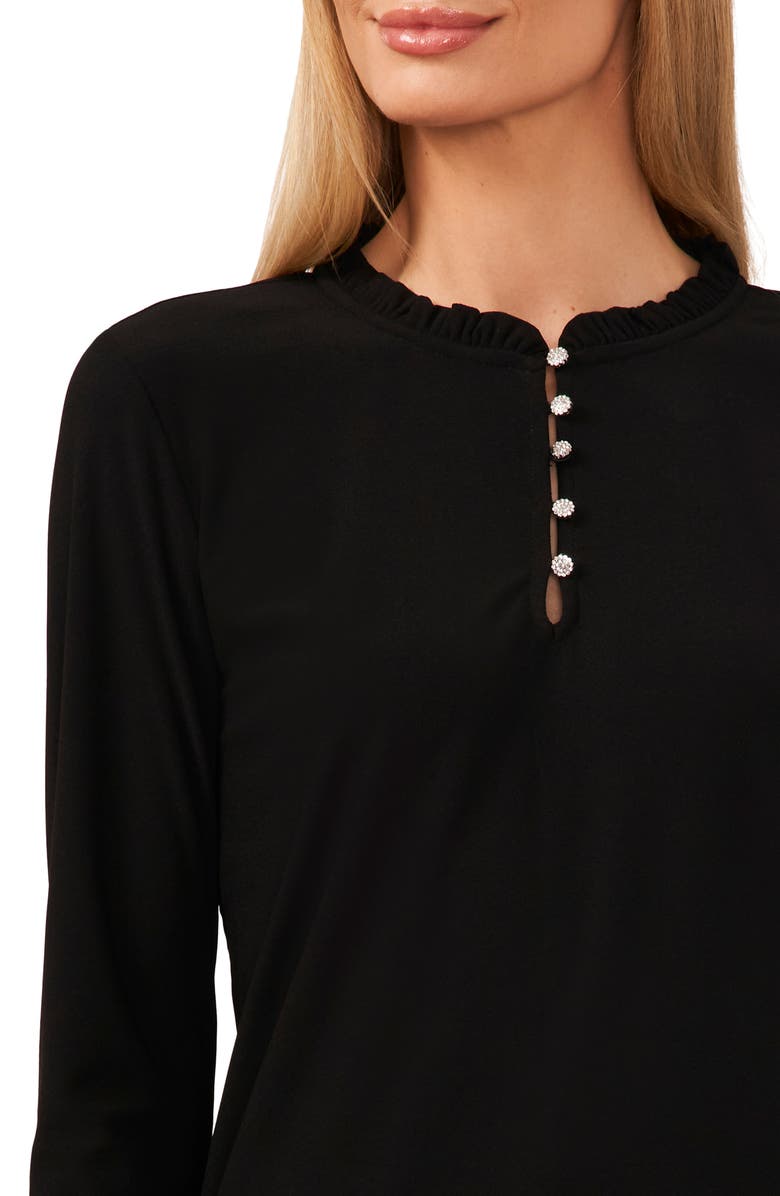 CeCe Ruffle Trim Knit Henley, Alternate, color, Rich Black
