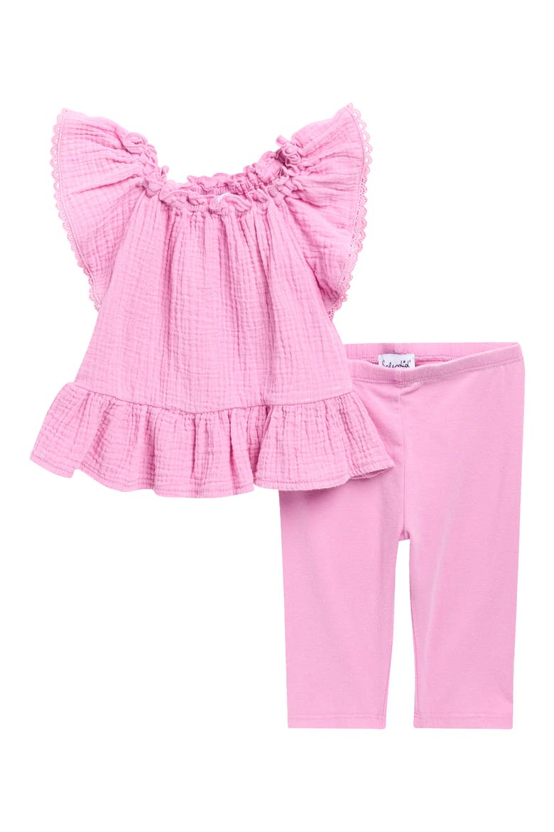 Sun Gauze Top & Leggings Set, Main, color, PETAL