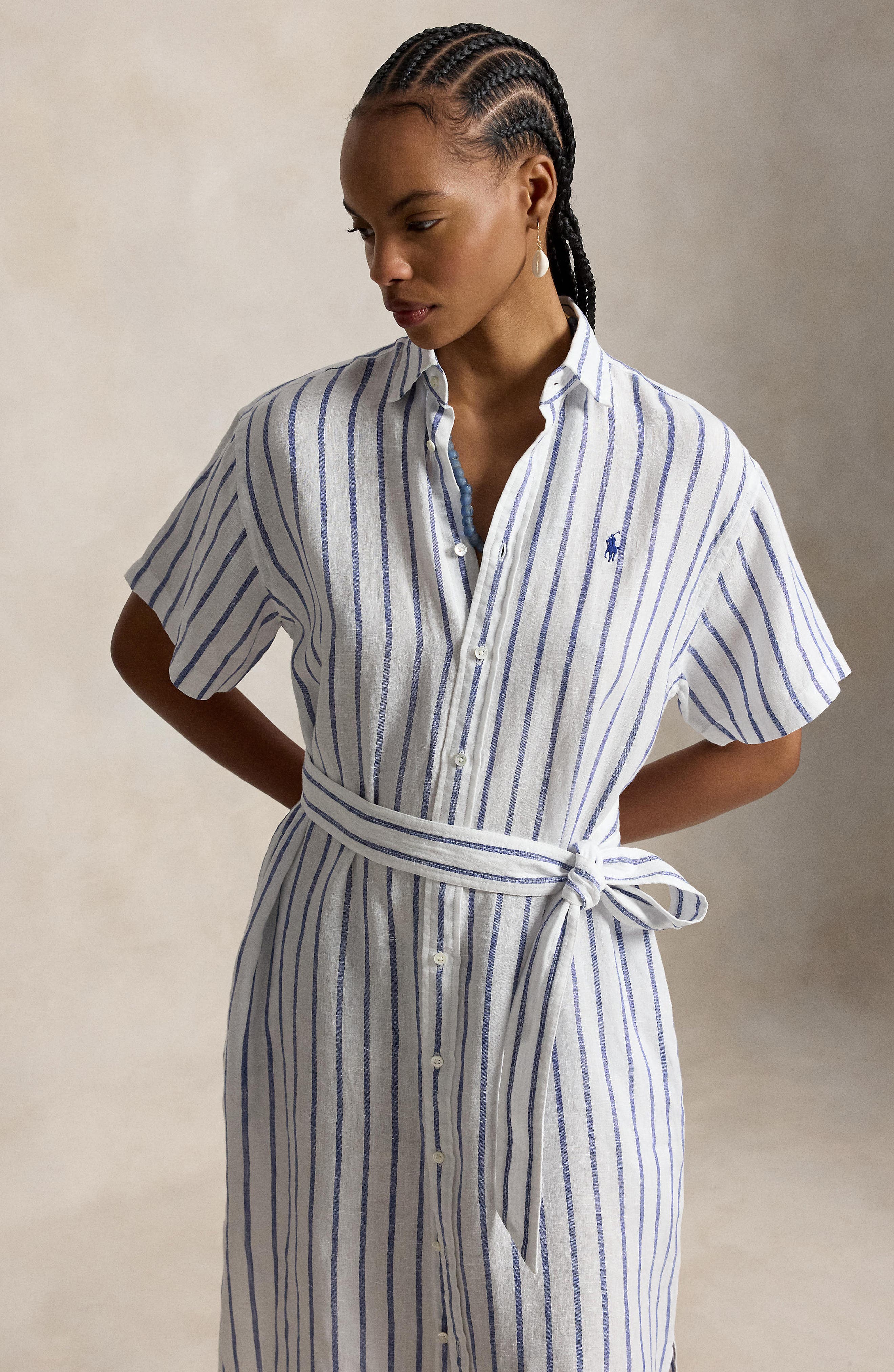 striped linen shirt dress Blue White Stripes Linen Rhapsody Dress