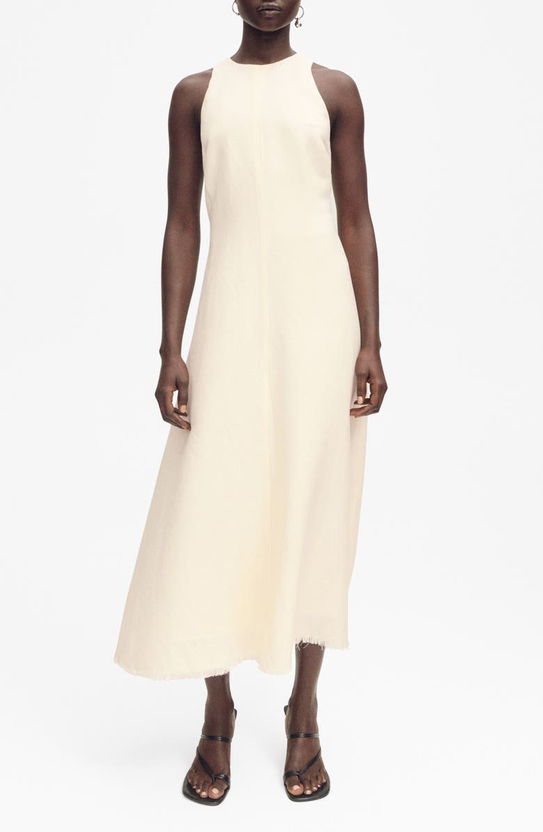 MANGO Frayed Hem Linen A-Line Dress, Main, color, 
