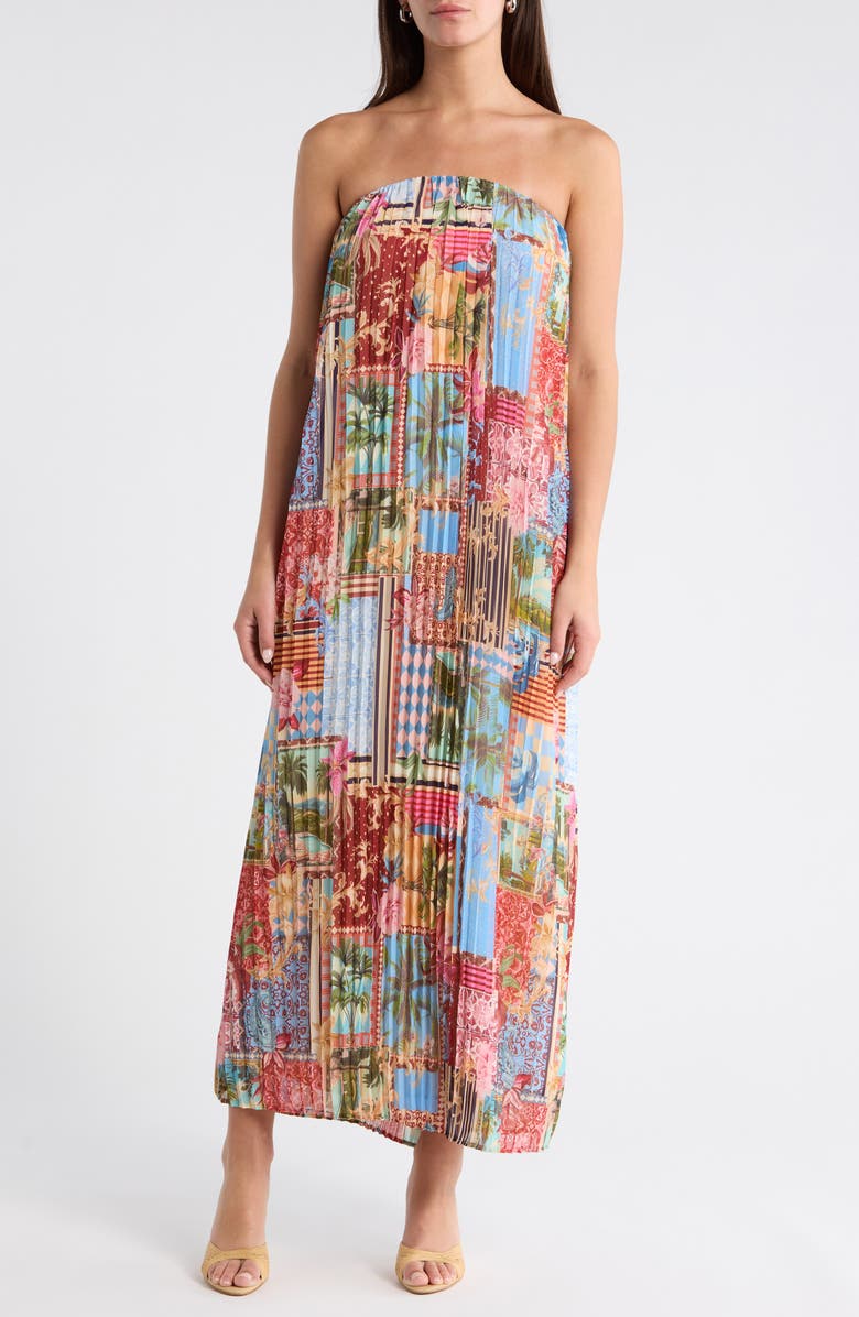 SUGARLIPS Melani Tropical Isabela Pleated Maxi Dress, Main, color, Blue Multi