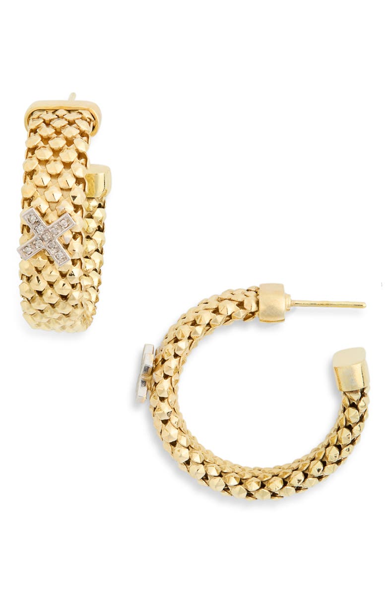 MESHMERISE Diamond Cross Hoop Earrings - 0.12ct., Main, color, Yellow Gold