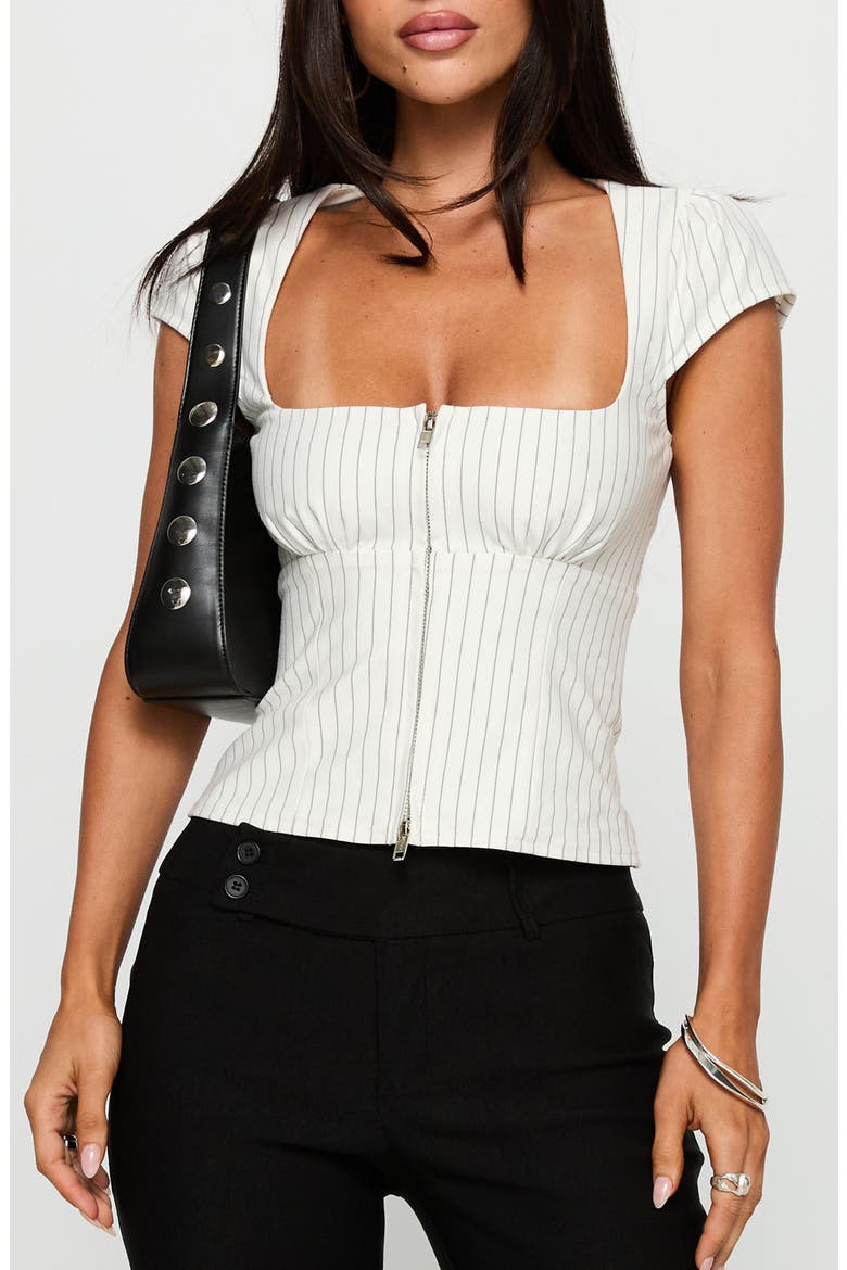 Santa Cruz Pinstripe Fitted Zip Top, Main, color, WHITE PINSTRIPE