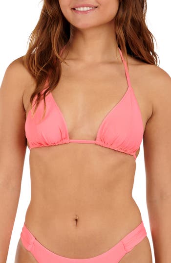 Citrus Solid Seamed Triangle Bikini Top In Pink