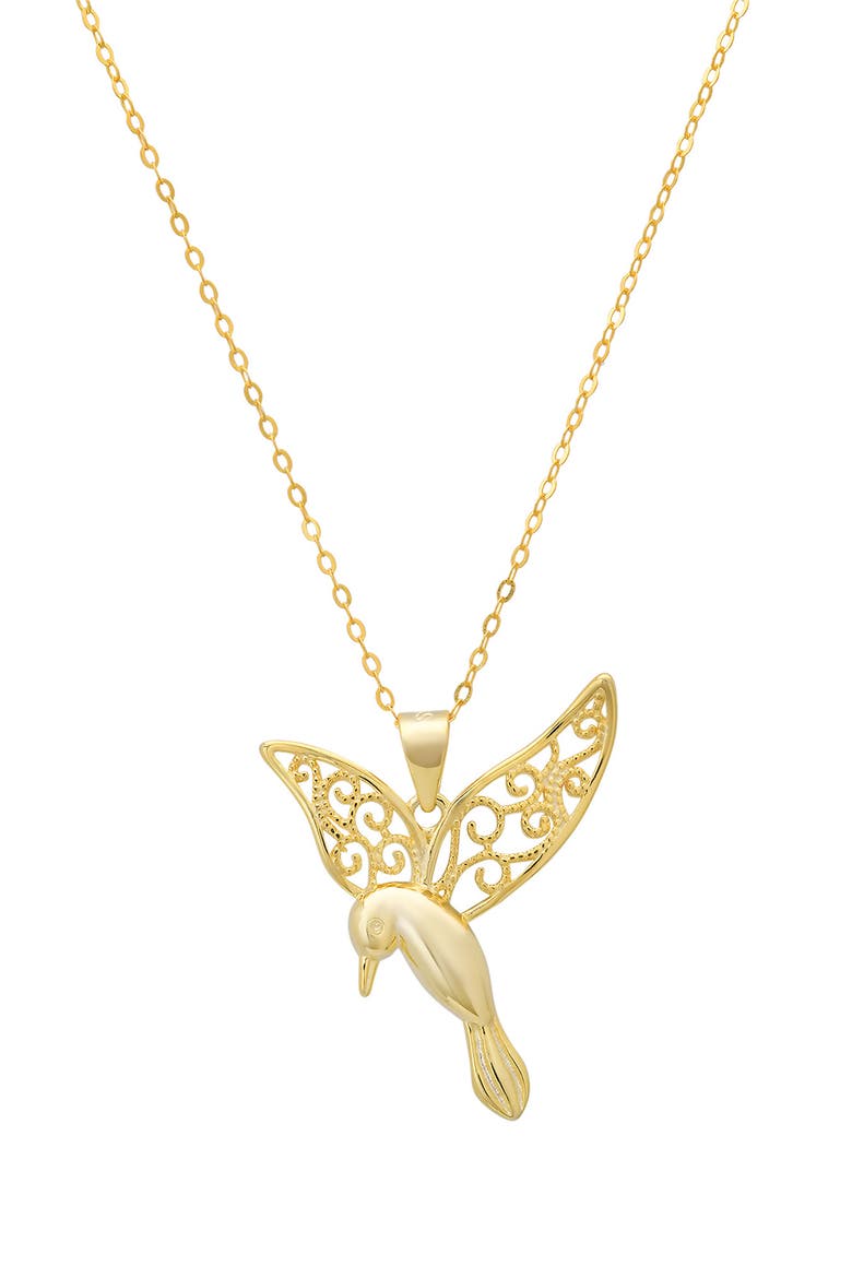 Filigree Hummingbird Pendant Necklace, Main, color, GOLD