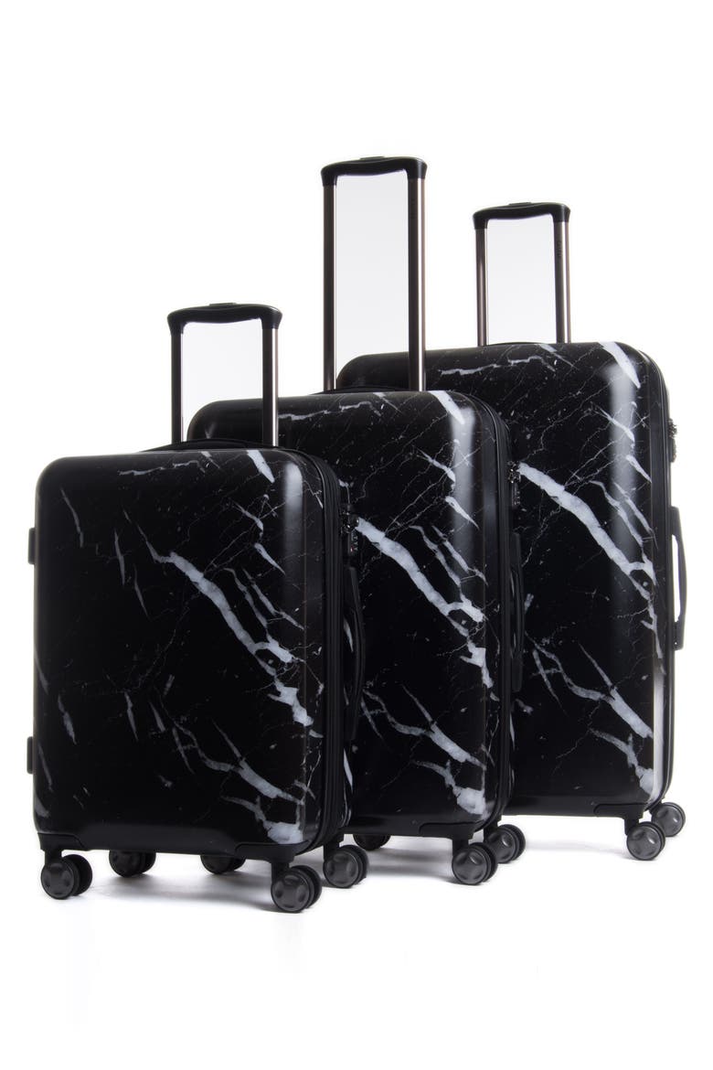 Astyll 3-Piece Marbled Luggage Set, Alternate, color, BLACK