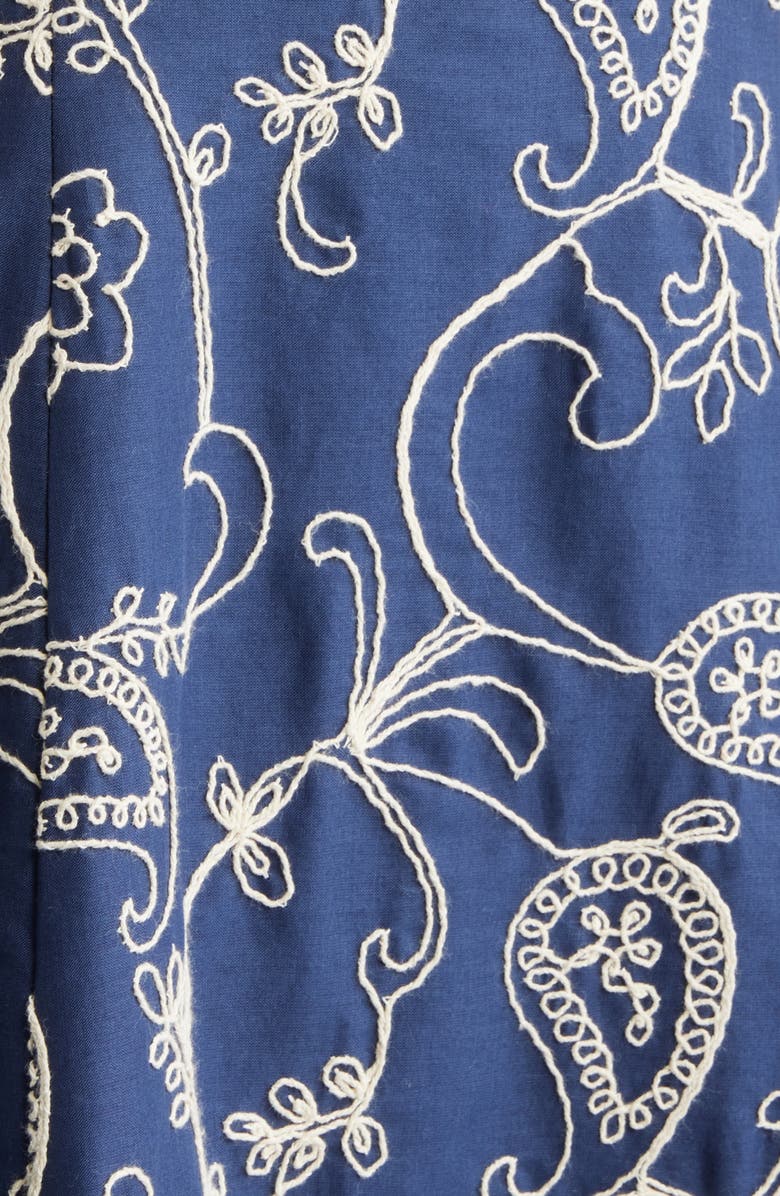 Julia Jordan Embroidered Cotton Fit & Flare Midi Dress, Alternate, color, Navy Multi