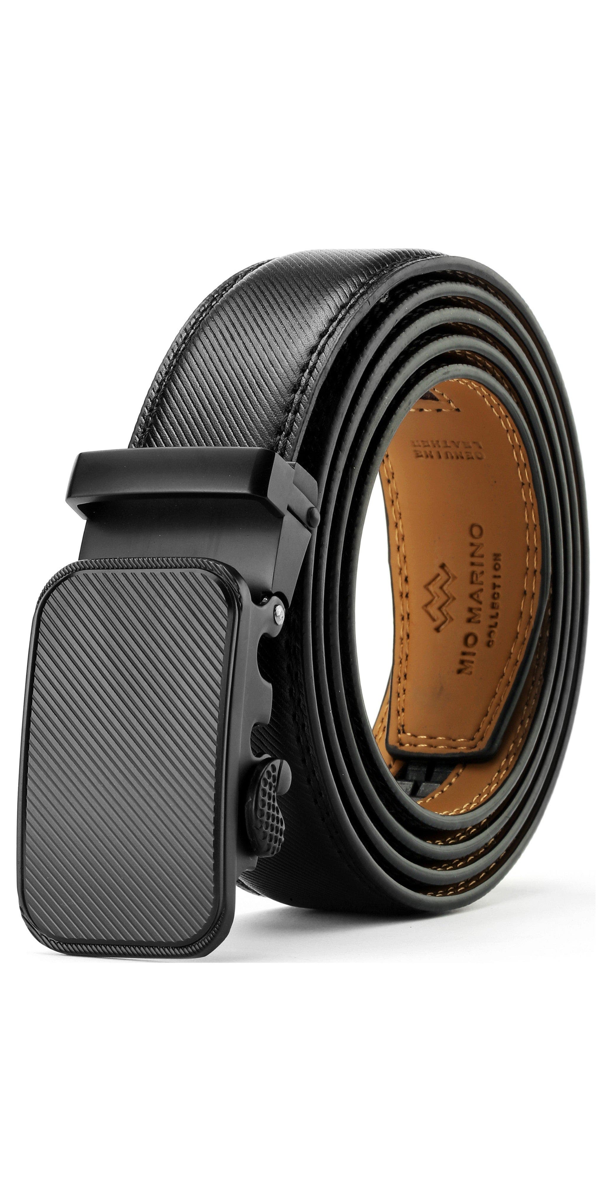 Mio Marino Classic Adjustable Ratchet Leather Dress Belt In Black