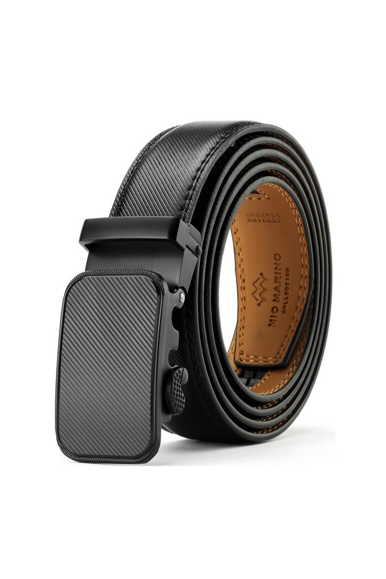 Classic Adjustable Ratchet Leather Dress Belt, Main, color, Burnt Umber/Diagonal Stripe