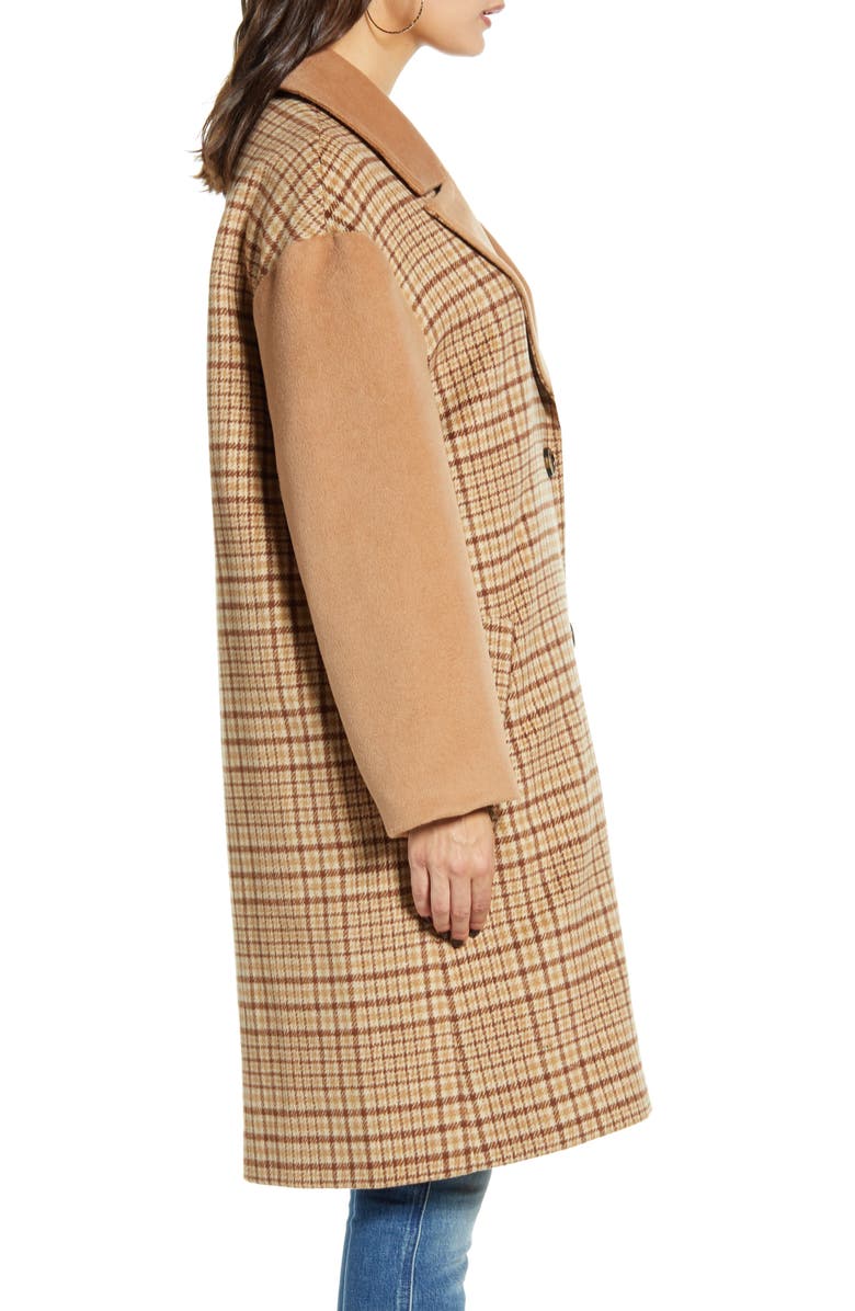 Mural Plaid Longline Coat, Alternate, color,