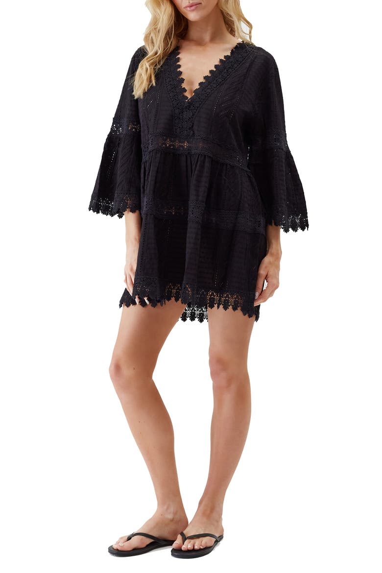 Victoria Lace Trim Cotton Cover-Up Tunic, Main, color, BLACK