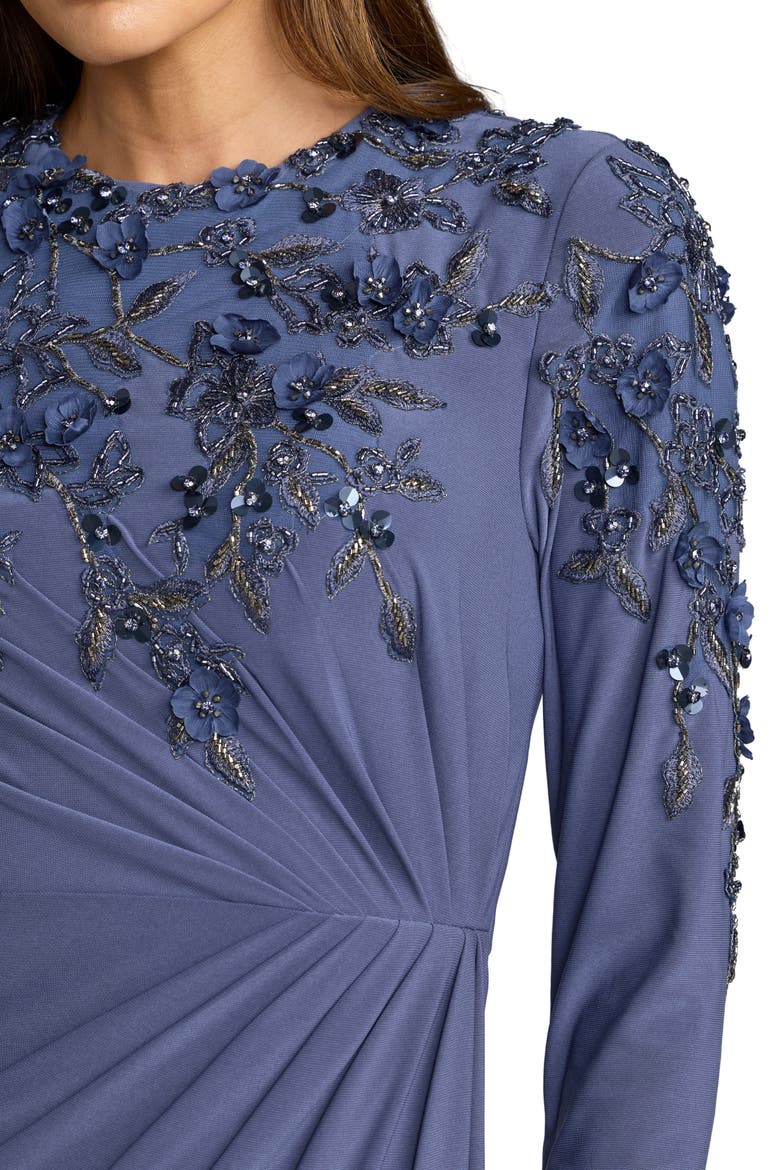 High Neck Long Sleeve Beaded Jersey Gown, Alternate, color, Blue Haze