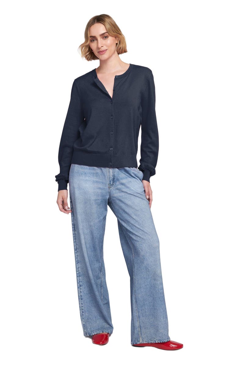 ELLE Collection Fine Gauge Light Weight Cardigan Sweater, Main, color, Navy