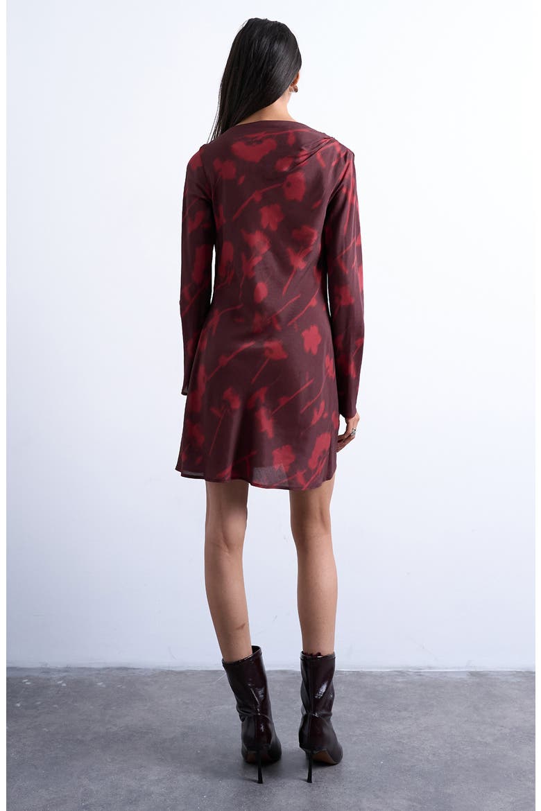 Drape Neck Long Sleeve Minidress, Alternate, color, BURGUNDY