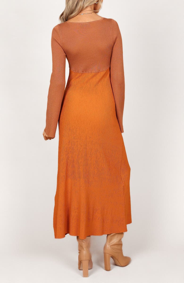 Petal & Pup Lirique Colorblock Long Sleeve Ribbed Maxi Dress, Alternate, color, Tan/ Orange