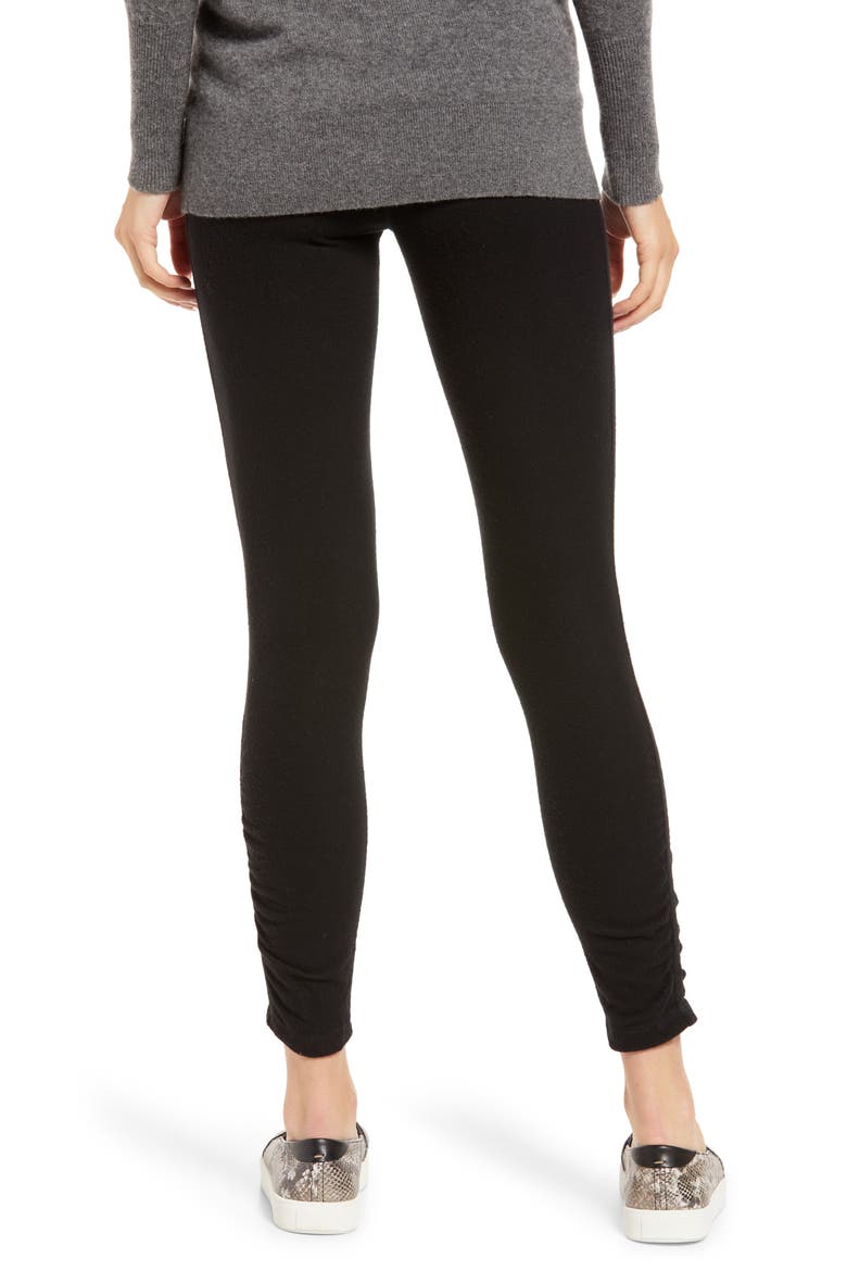 Knit Ruched High Waist Leggings, Alternate, color, BLACK