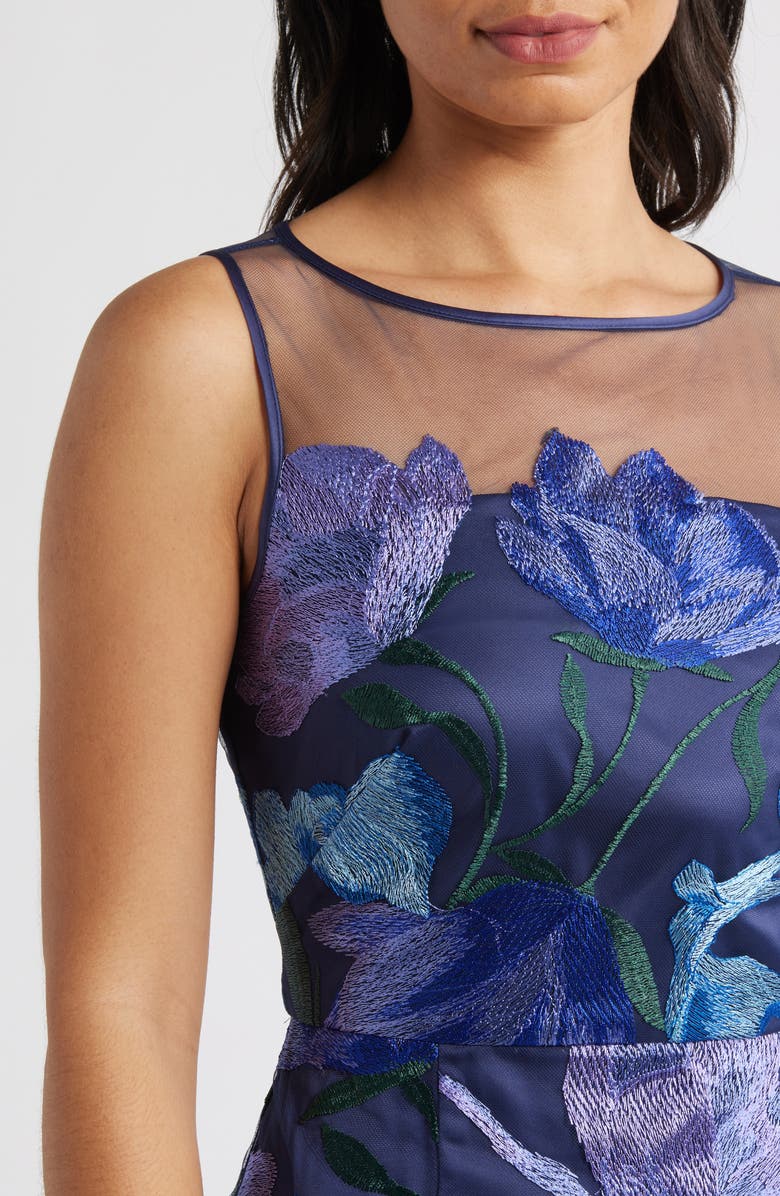 Eliza J Floral Embroidered Cocktail Dress, Alternate, color, Cobalt