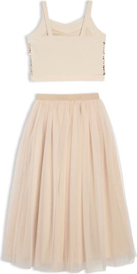 Pippa & Julie Kids' Sequin Top & Tulle Maxi Skirt Set