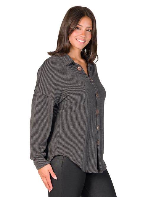 24seven Comfort Apparel Ribbed Button Up Long Sleeve Collared Shirt Jacket In Multi