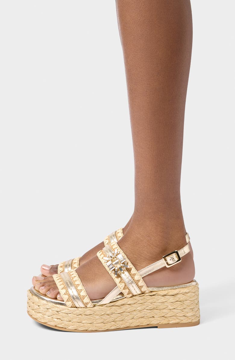Roger Vivier Summer Crystal Embellished Platform Espadrille Sandal, Alternate, color, Crema Chiaro/ Oro