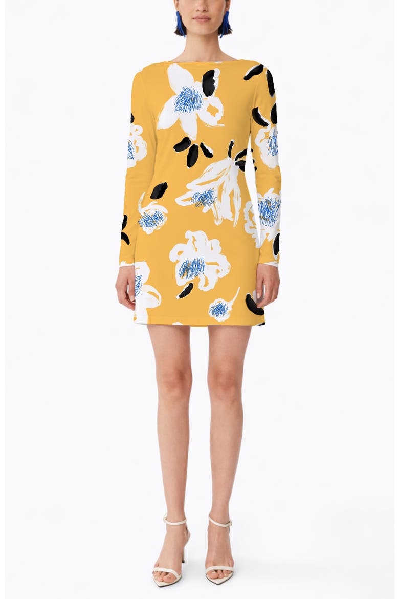 Rubi Long Sleeve Mini Cotton Dress, Main, color, Peonia Yellow Print