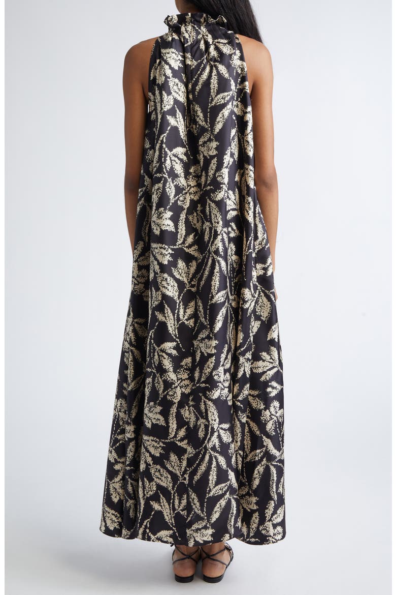 Print Silk Twill Maxi Dress, Alternate, color, BLACK