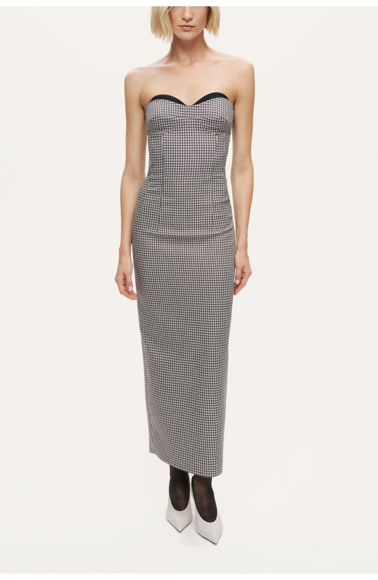 Nocturne Sweetheart Neckline Strapless Checked Midi Dress, Main, color, Multi-Colored
