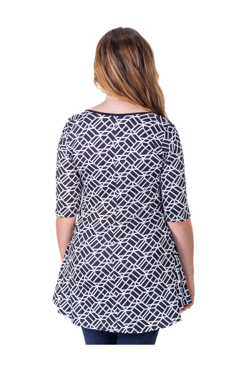 Geometric Print Elbow Sleeve Casual Tunic Top, Alternate, color, Black Multi