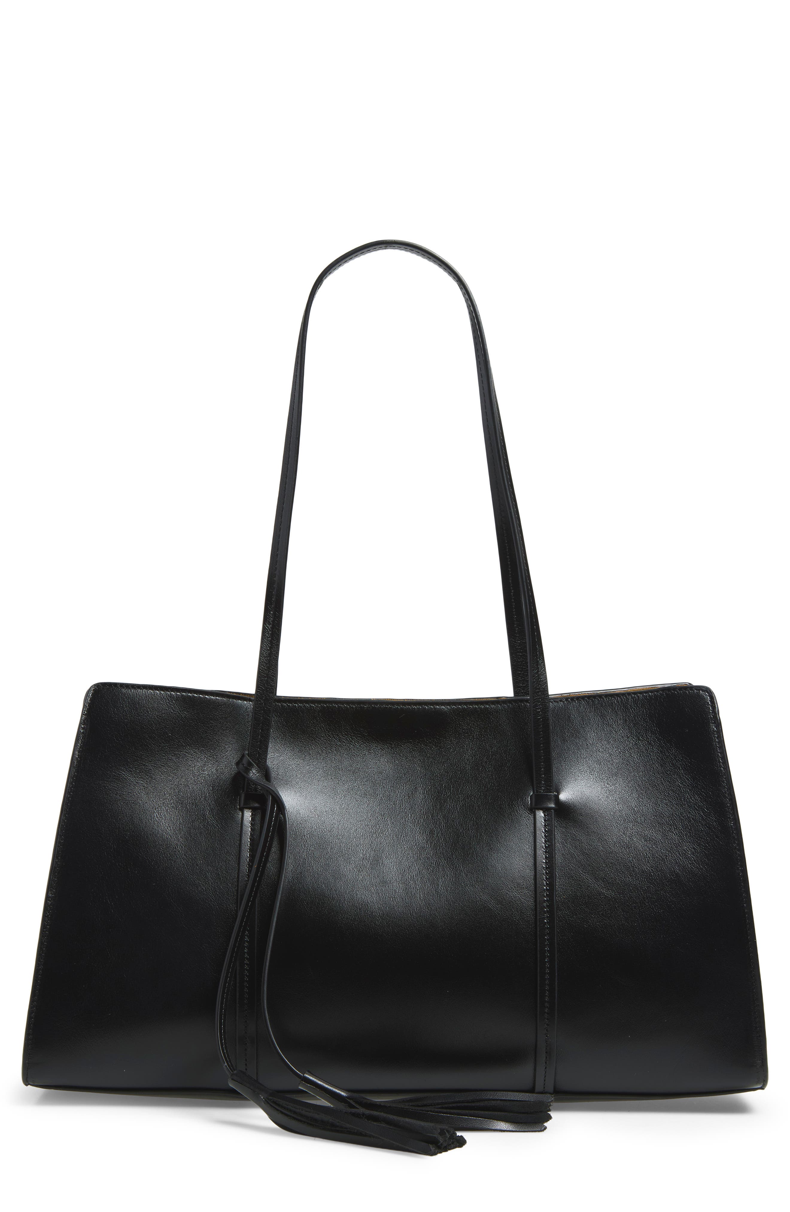 Elena Leather Tote Bag, Main, color, BLACK LEATHER