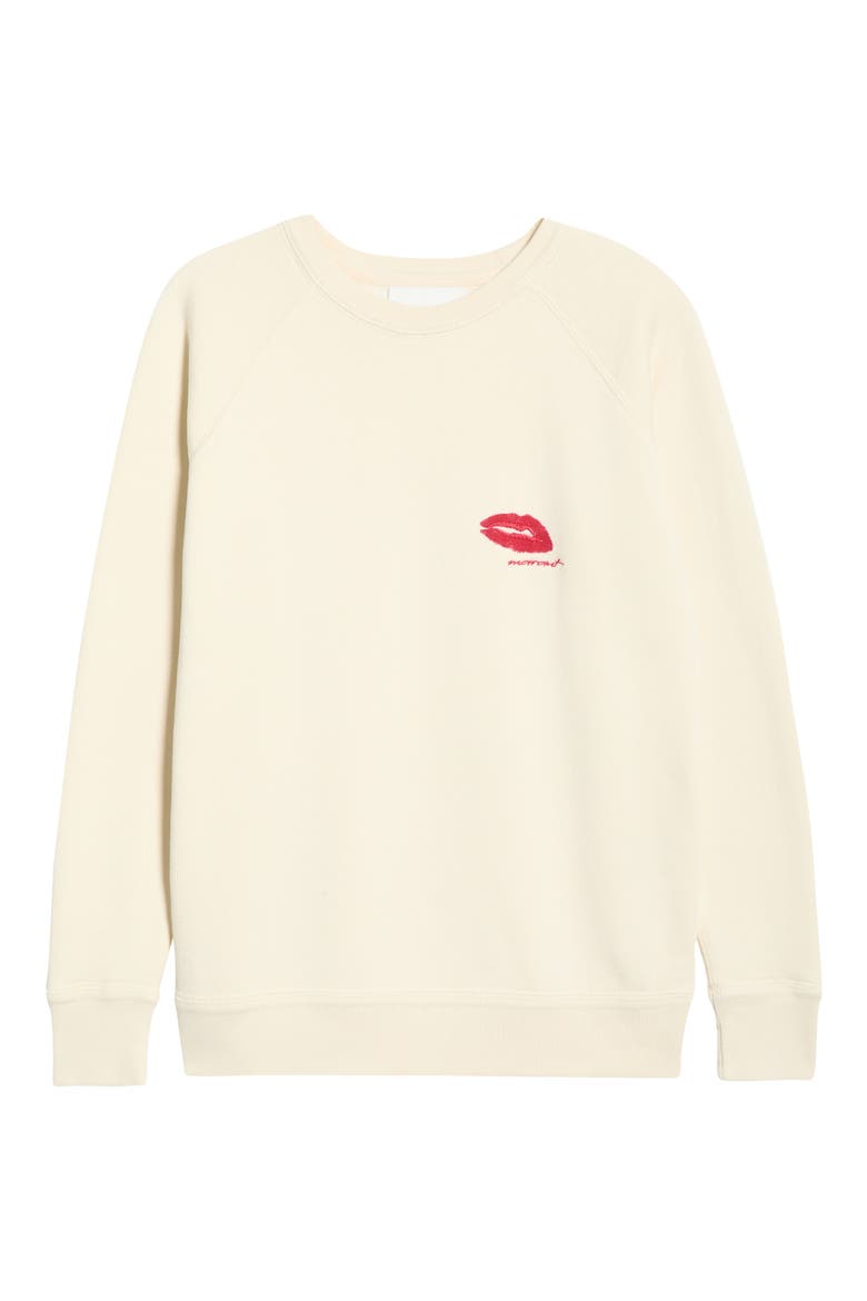 Millyny Lips Embroidered Fleece Sweatshirt, Alternate, color, ECRU