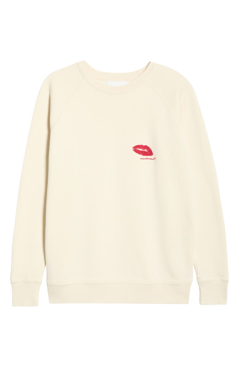 Isabel Marant Étoile Millyny Lips Embroidered Fleece Sweatshirt, Alternate, color, Ecru