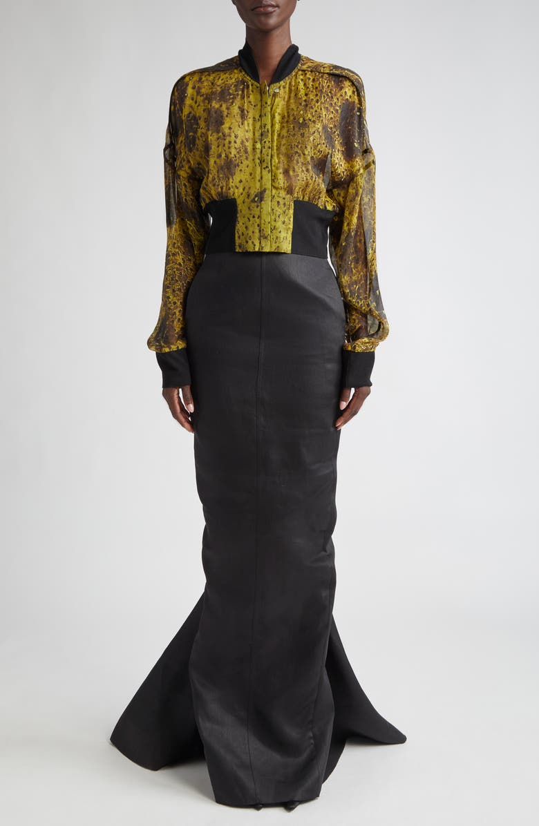 Rick Owens Wolf Fish Print Silk Crop Flight Jacket, Alternate, color,