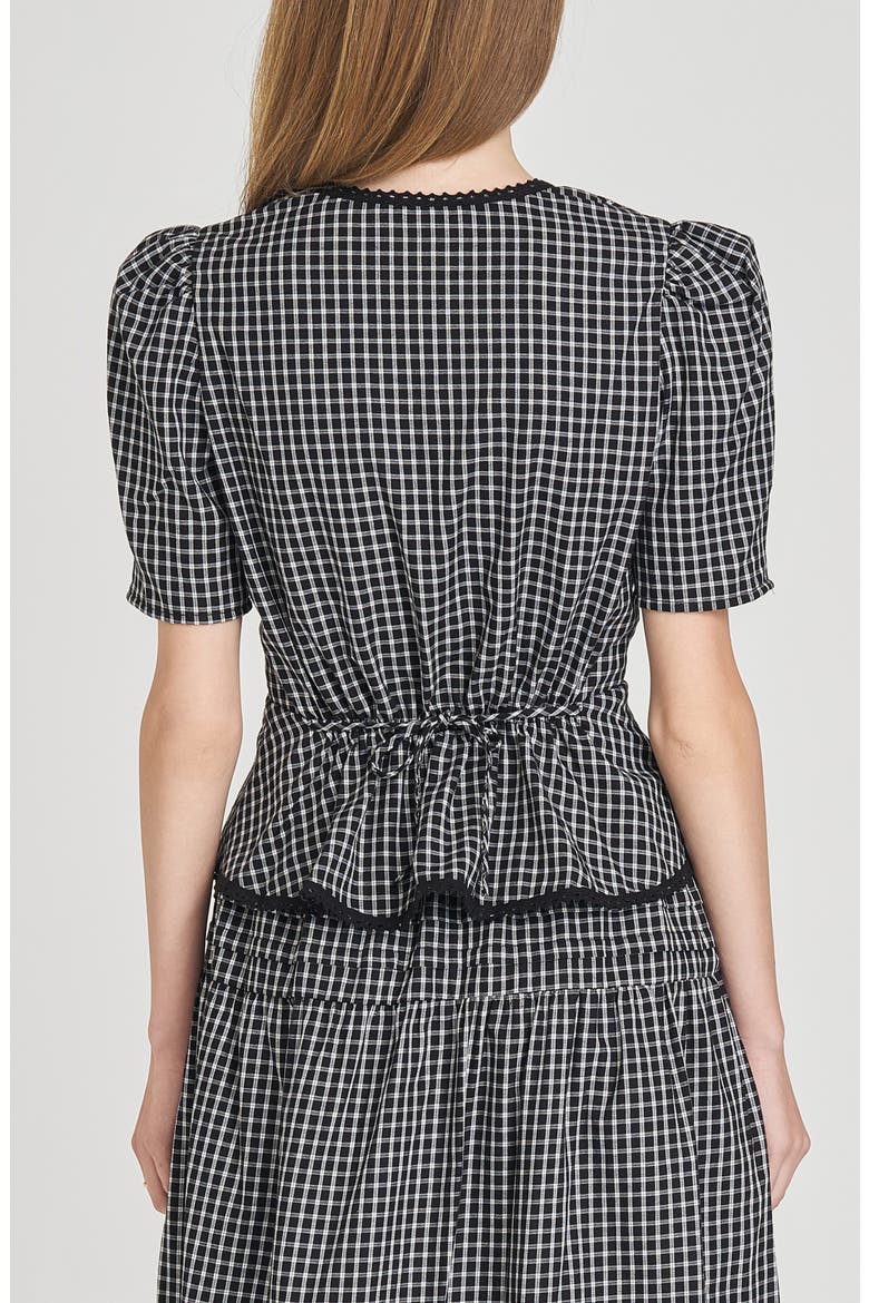 Gemma Puff Sleeve Peplum Top, Alternate, color, IVORY-BLACK GINGHAM