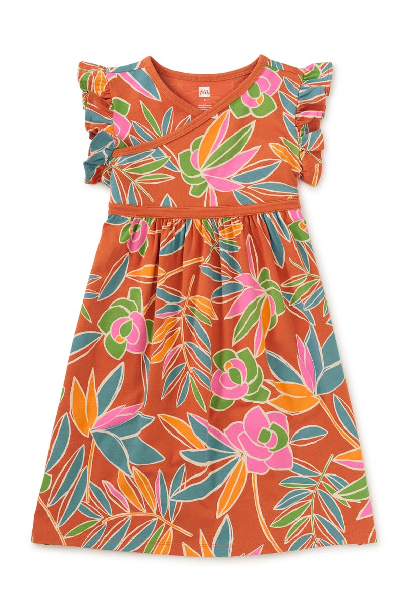 Tea Collection Wrap Neck Dress, Main, color, Tropical Gardenias