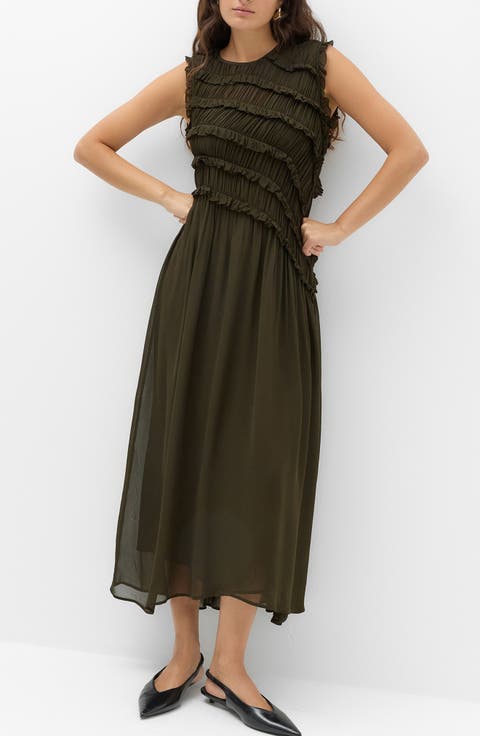 Asymmetric Ruffle Midi Dress