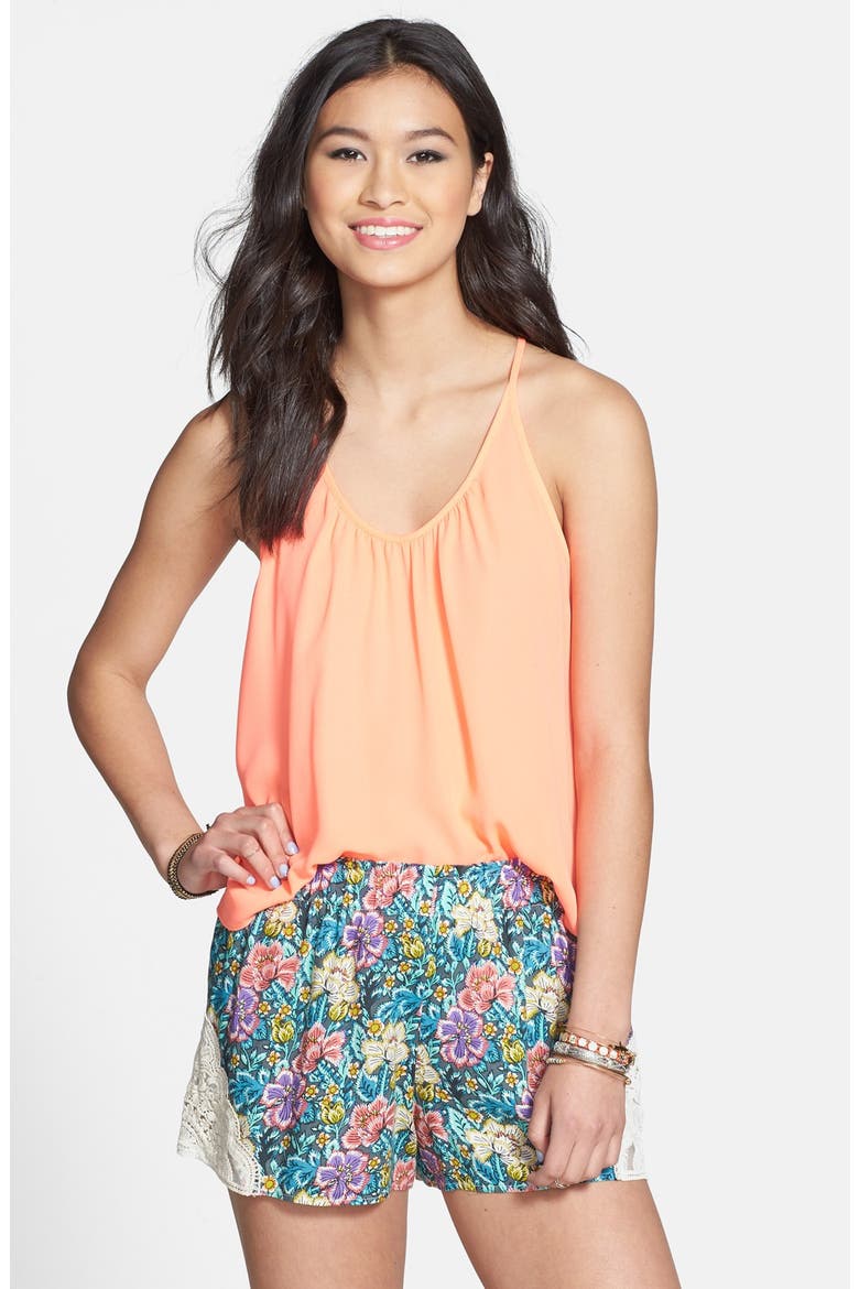 Lace Panel Floral Print Shorts, Main, color, GREY/ ROSE