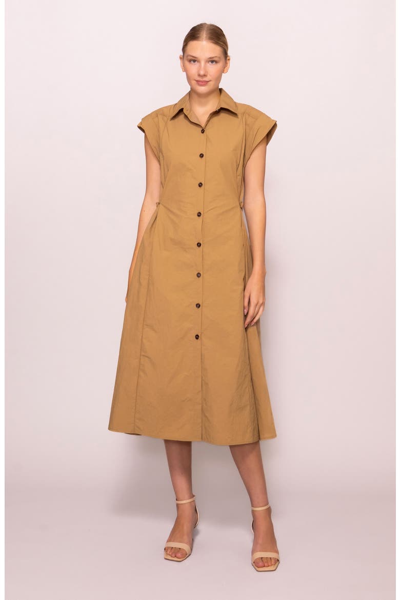 Cap Sleeve Midi Shirtdress, Alternate, color, TAN