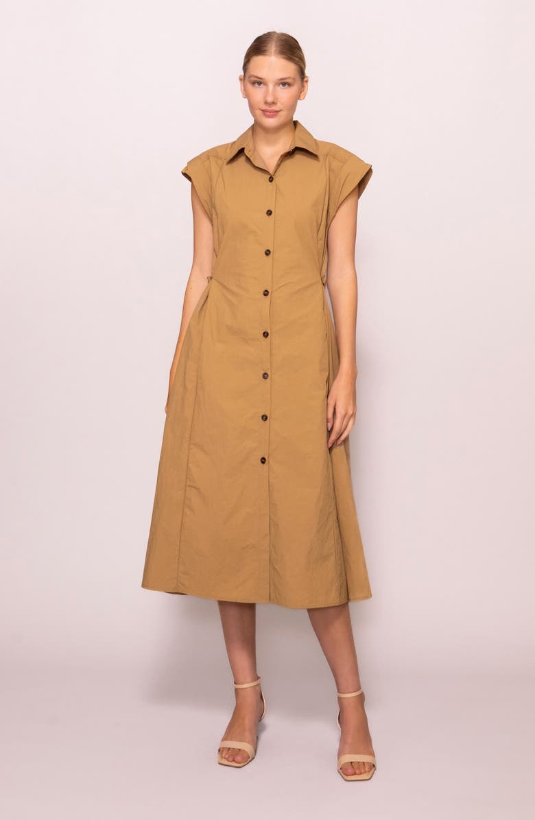 MELLODAY Cap Sleeve Midi Shirtdress, Alternate, color, Tan