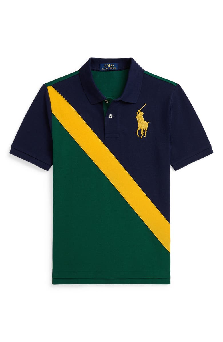 Polo Ralph Lauren Kids' Angled Colorblock Cotton Piqué Polo, Main, color, Refined Navy Multi