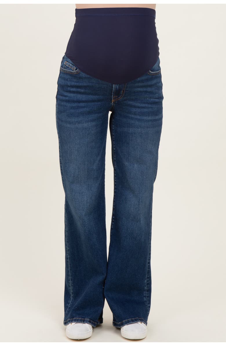 PinkBlush Dark Wash Relaxed Wide Leg Maternity Jeans, Alternate, color, Navy Blue