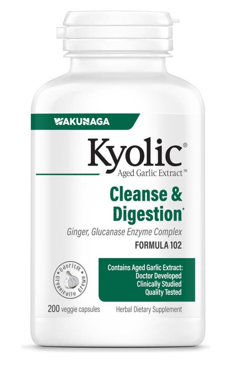 Aged Garlic Extract Formula 102, Cleanse & Digestion, Ginger and Enzyme Complex, 200 ct Capsules